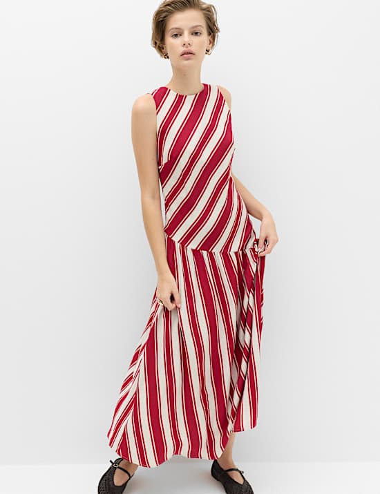 Striped Midaxi Drop Waist Dress