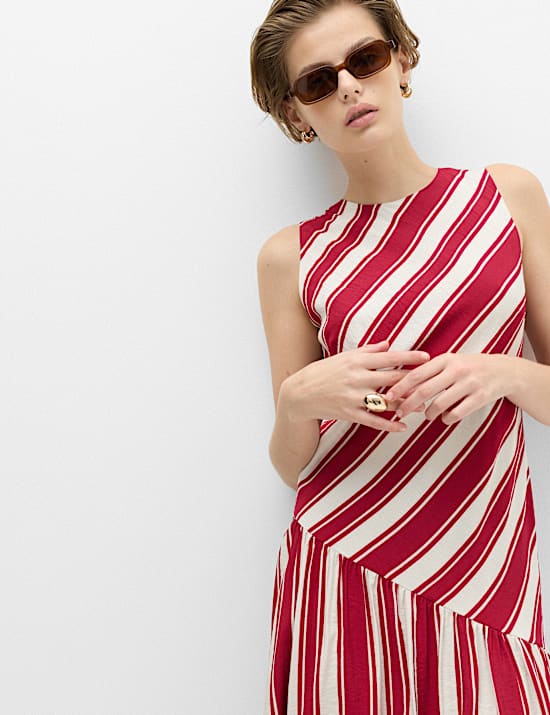 Striped Midaxi Drop Waist Dress