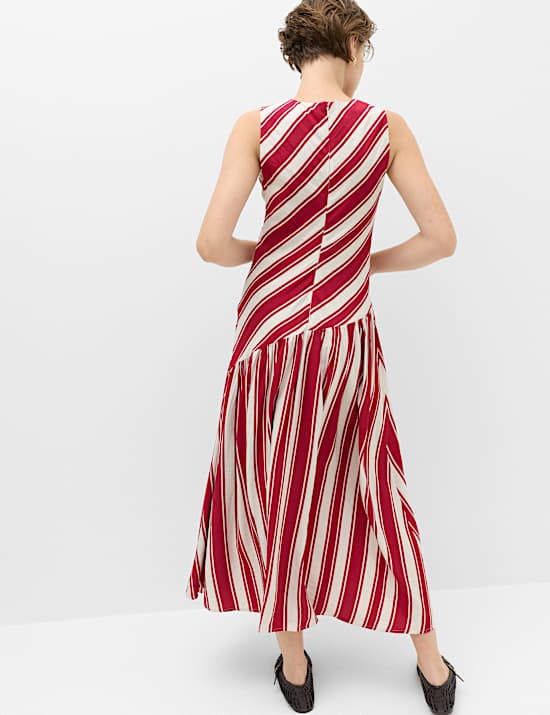 Striped Midaxi Drop Waist Dress