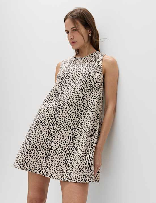 Denim Animal Print Mini Swing Dress
