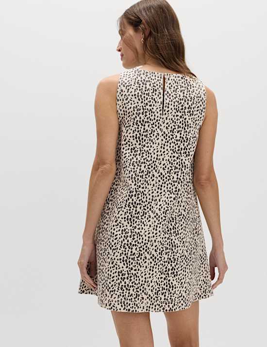 Denim Animal Print Mini Swing Dress