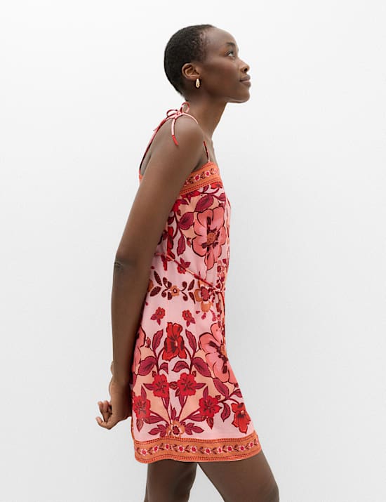Floral Tie Detail Mini Shift Dress