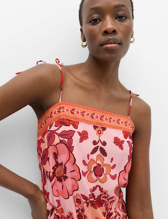 Floral Tie Detail Mini Shift Dress