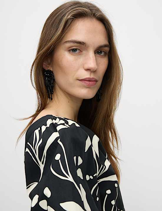 Pure Cotton Floral One Shoulder Midaxi Column Dress