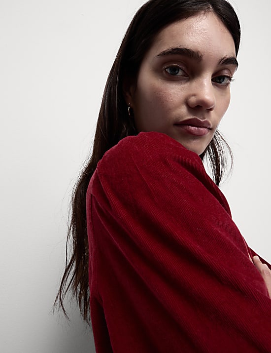 Cord Round Neck Midi Relaxed Dress