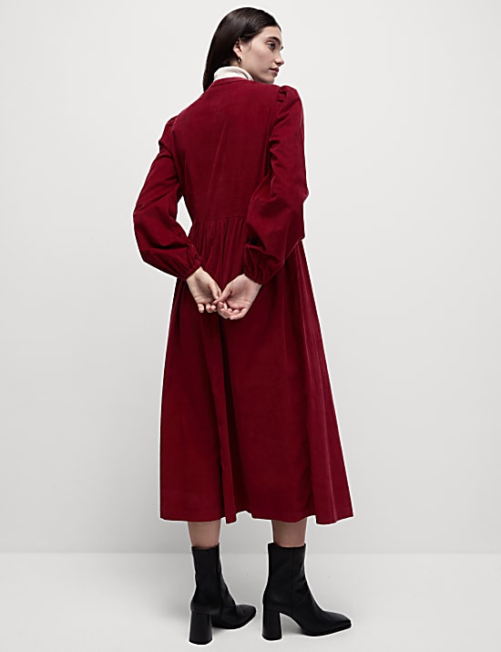 Cord Round Neck Midi Relaxed Dress