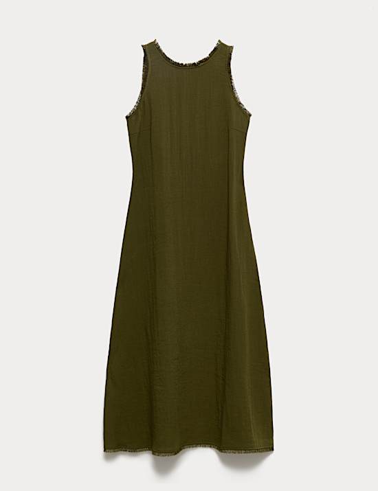 Round Neck Fringed Midi Column Dress