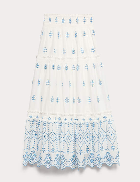 Pure Cotton Embroidered Midaxi Tiered Skirt