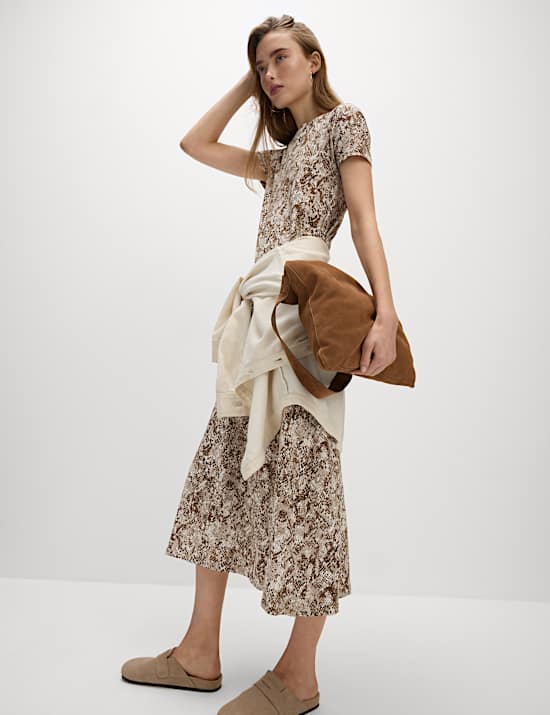 Pure Cotton Printed Midi T-Shirt Dress