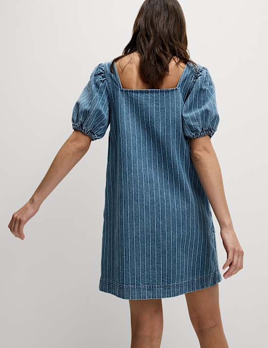Pure Cotton Denim Striped Mini Shift Dress