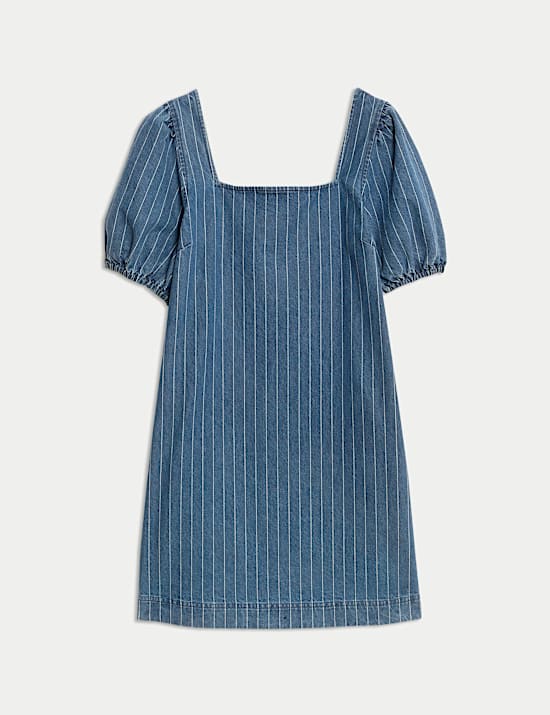 Pure Cotton Denim Striped Mini Shift Dress
