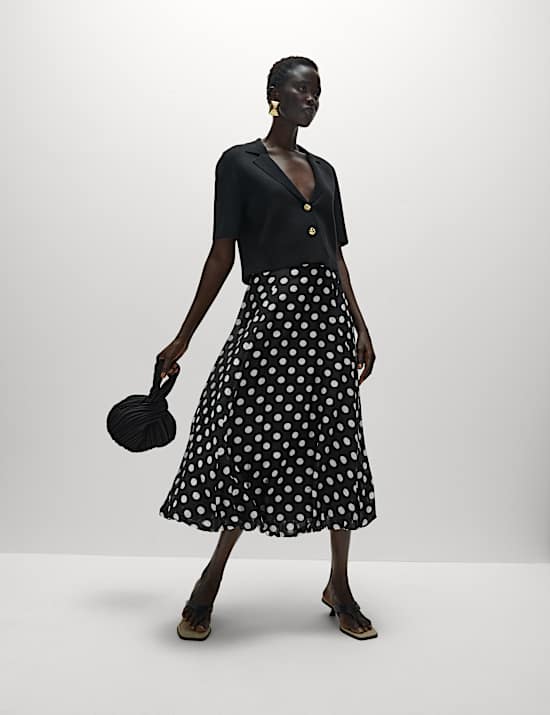 Lyocell Rich Polka Dot Midaxi A-Line Skirt