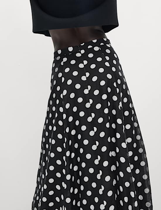 Lyocell Rich Polka Dot Midaxi A-Line Skirt