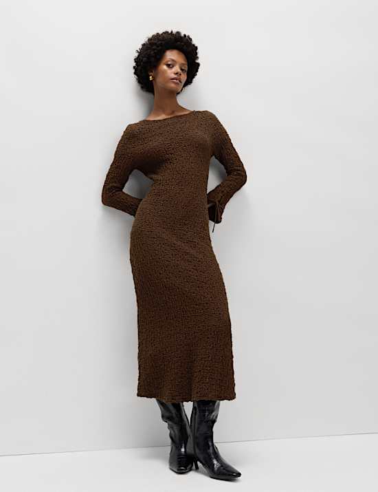 Cotton Rich Textured Midi Column Dress