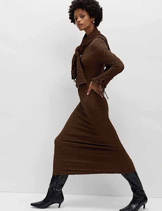 Cotton Rich Textured Midi Column Dress