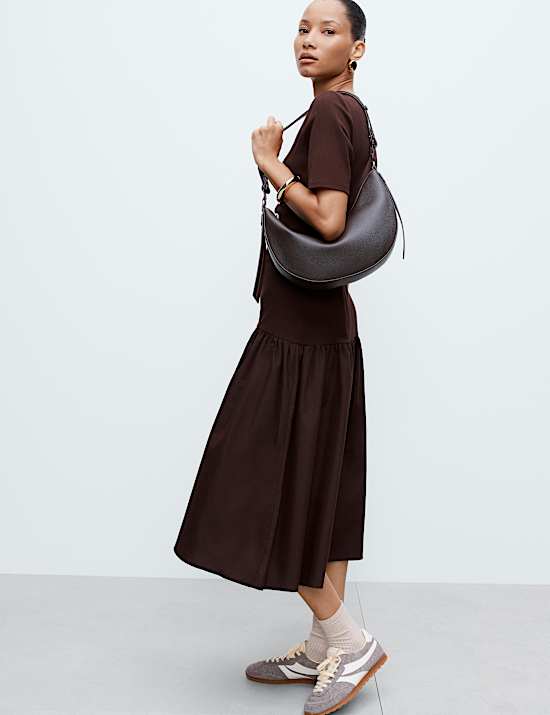 Jersey Ribbed Midi Drop Waist Dress