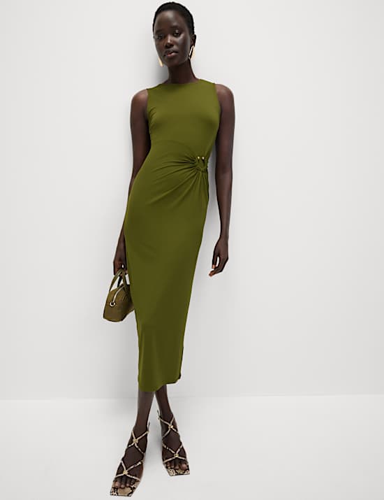 Jersey Round Neck Twist Front Dress