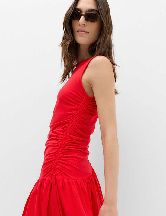 Jersey Ruched Midaxi Drop Waist Dress