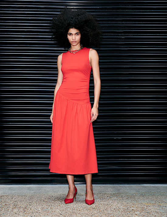 Jersey Ruched Midaxi Drop Waist Dress