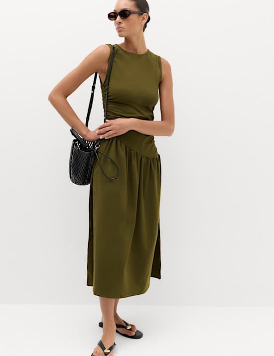 Jersey Ruched Midaxi Drop Waist Dress