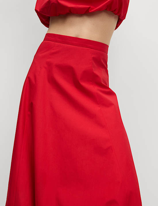 Rok Midi Hem Gelembung Katun Murni