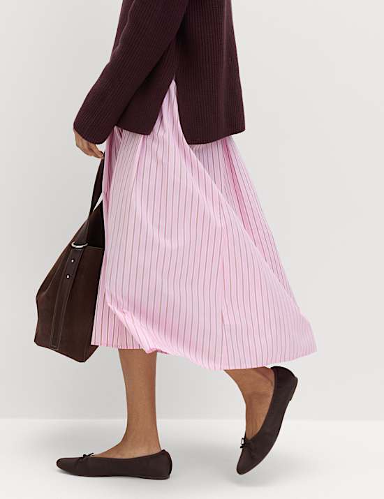 Pure Cotton Striped Midi Circle Skirt