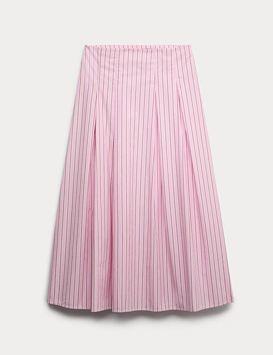 Pure Cotton Striped Midi Circle Skirt