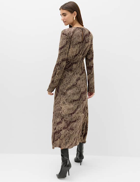 Animal Print Ruched Midi Column Dress