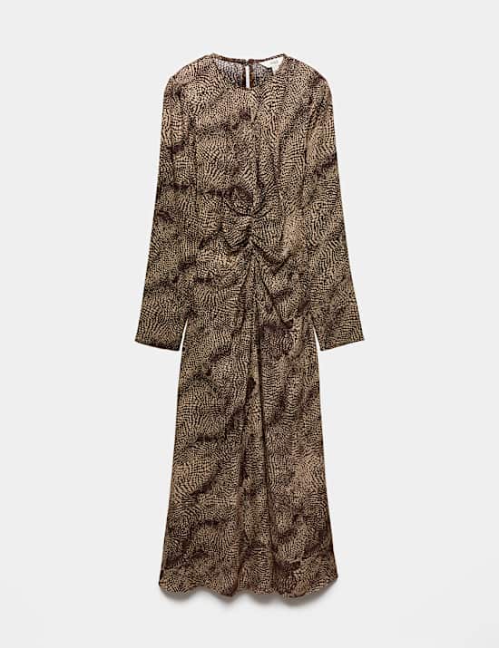 Animal Print Ruched Midi Column Dress