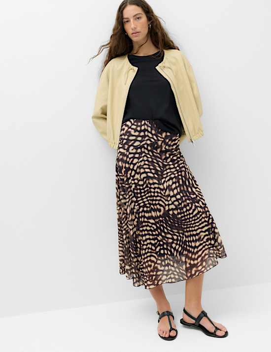 Mesh Animal Print Midi Asymmetric Skirt