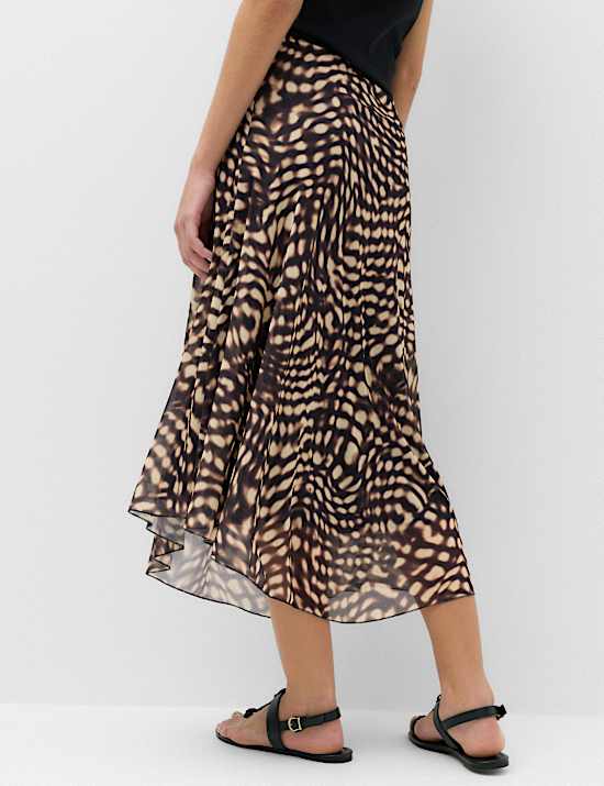 Mesh Animal Print Midi Asymmetric Skirt