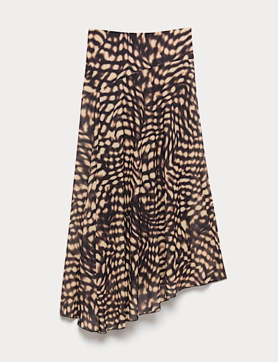 Mesh Animal Print Midi Asymmetric Skirt