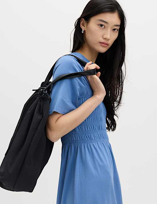 Cotton Rich Shirred Midi T-Shirt Dress