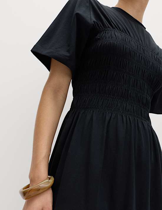 Cotton Rich Shirred Midi T-Shirt Dress
