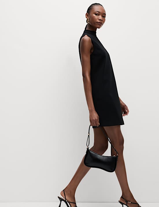 High Neck Mini Shift Dress