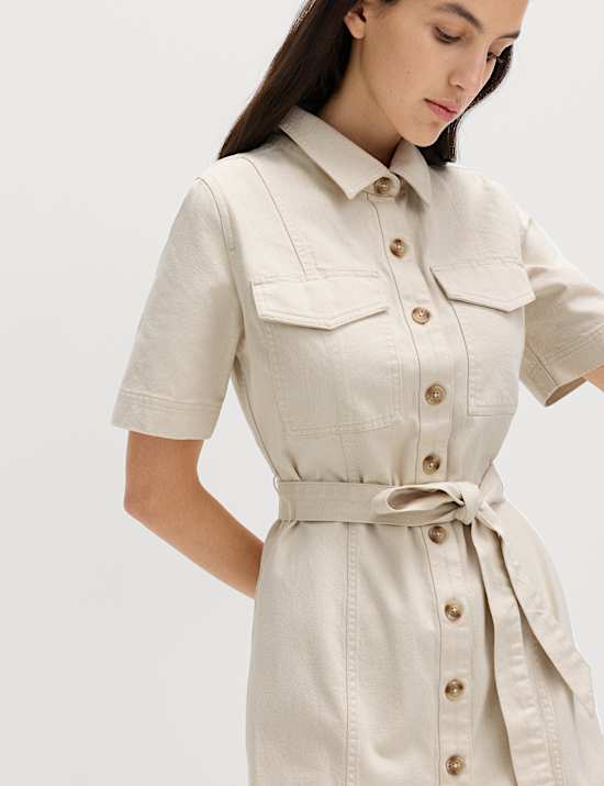 Denim Button Through Mini Utility Dress