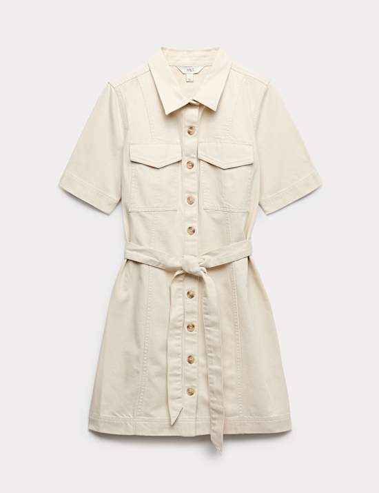 Denim Button Through Mini Utility Dress