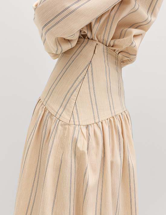 Jupe &agrave; godets midaxi en coton &agrave; rayures