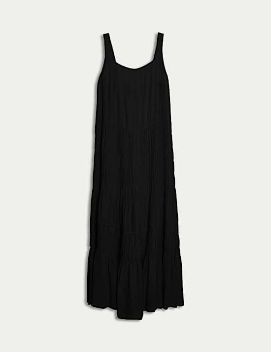 Μίντι φόρεμα με στρώσεις, τιράντες και τετράγωνη λαιμόκοψη