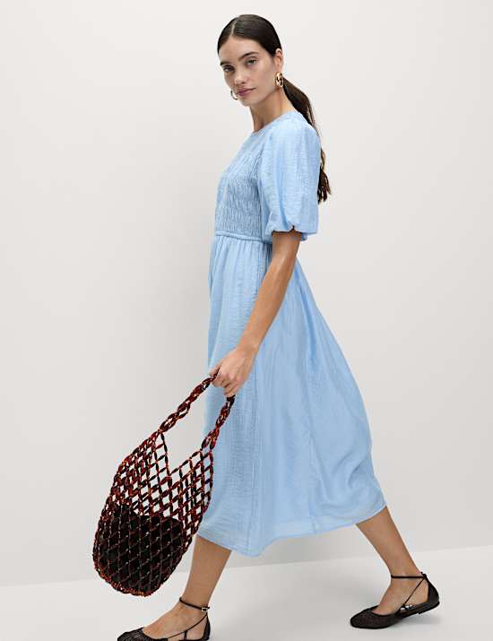 Lyocell Rich Textured Midi Waisted Dress