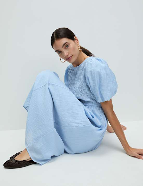 Lyocell Rich Textured Midi Waisted Dress