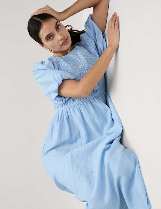 Lyocell Rich Textured Midi Waisted Dress