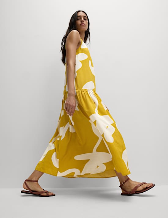 Printed Midaxi Drop Waist Dress