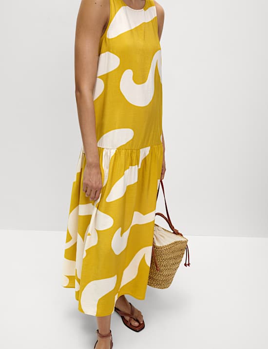 Printed Midaxi Drop Waist Dress