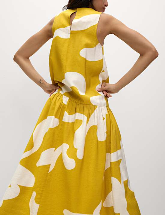 Printed Midaxi Drop Waist Dress