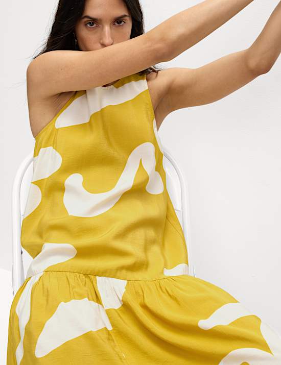 Printed Midaxi Drop Waist Dress