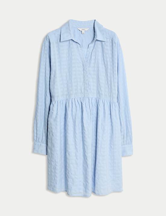 Pure Cotton Textured Mini Waisted Dress