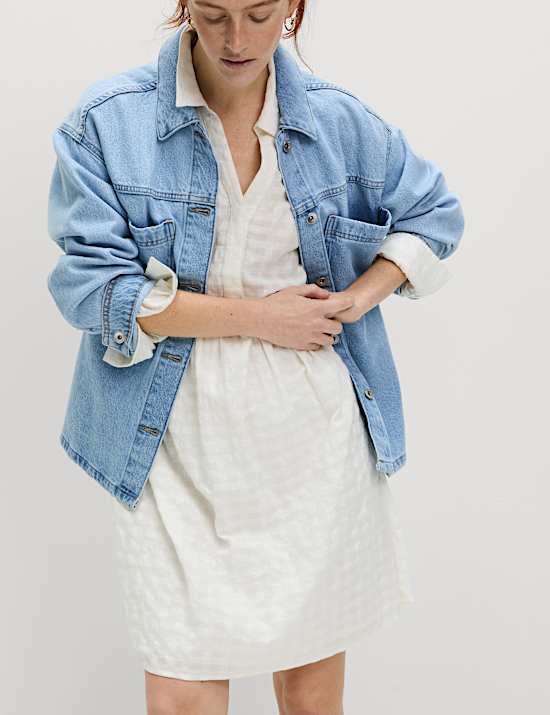 Pure Cotton Textured Mini Waisted Dress