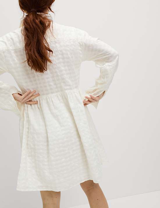 Pure Cotton Textured Mini Waisted Dress