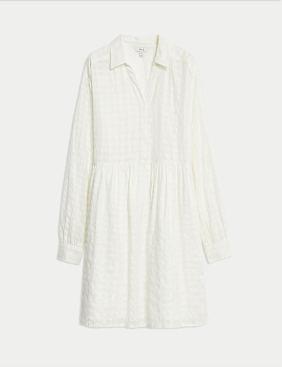 Pure Cotton Textured Mini Waisted Dress